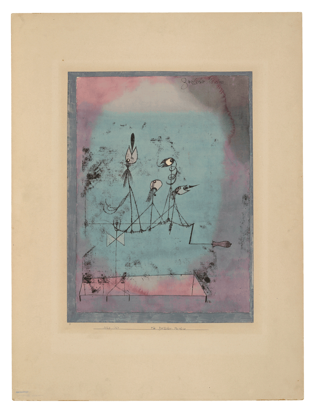 A mixed media work by Paul Klee, titled Twittering Machine (Die Zwitzcher-Maschine), dated 1922.